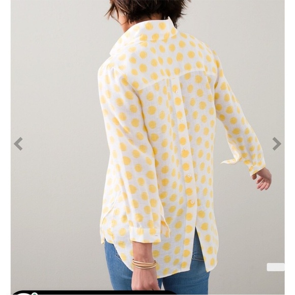Chicos No-Iron 100% Linen Button Back Yellow and White Polka Dot Blouse. Size 16 - Picture 2 of 14
